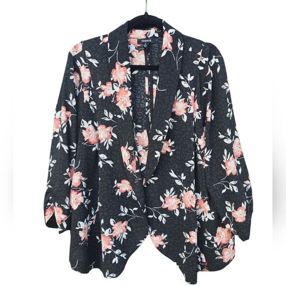 Torrid Knit Crepe Drape Blazer Black Floral 3/4 Sleeve Women's Plus size 2X - Picture 4 of 10